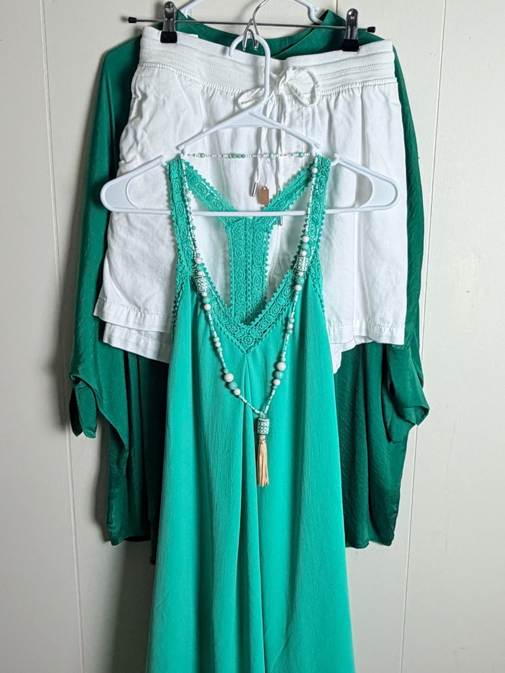 Boho Beachy Outfit Bundle - Tonal Greens and White (1X-2X)